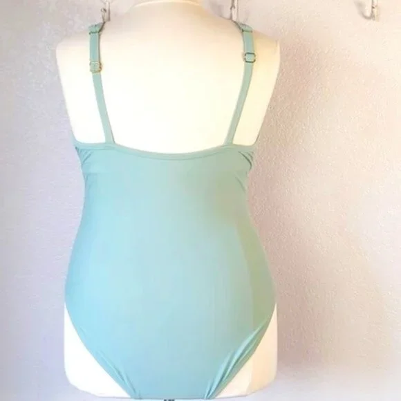 Kona Sol One Piece 20W Sage Green Swimsuit Adjustable Straps Lined Shirred - Picture 4 of 5